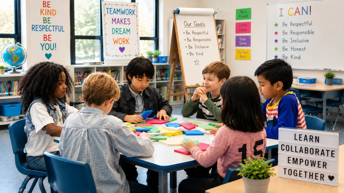 Kids working together on a team game
